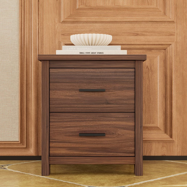 English Elm 4PCS Queen Bedroom Set with Storage Headboard & Built‑In Charging Station, 2 Nightstands, Dresser Walnut 54.25 L x 18.75 W x 9.25 H N733S307937W