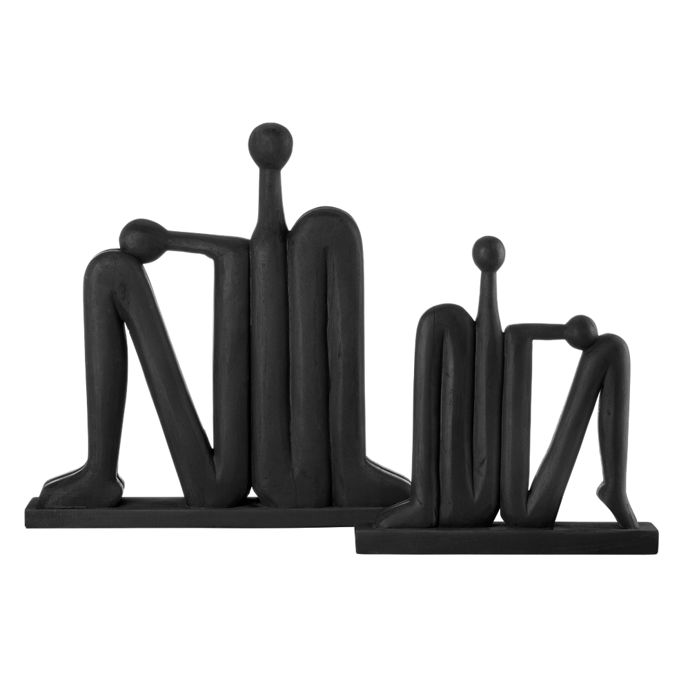 Abstract Contemporary Wooden Sculpture Set of 2 - Black Finish for Striking Home Decor Accents