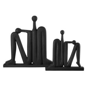 Abstract Contemporary Wooden Sculpture Set of 2 - Black Finish for Striking Home Decor Accents