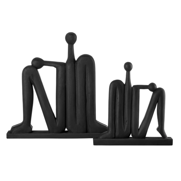 Abstract Contemporary Wooden Sculpture Set of 2 - Black Finish for Striking Home Decor Accents