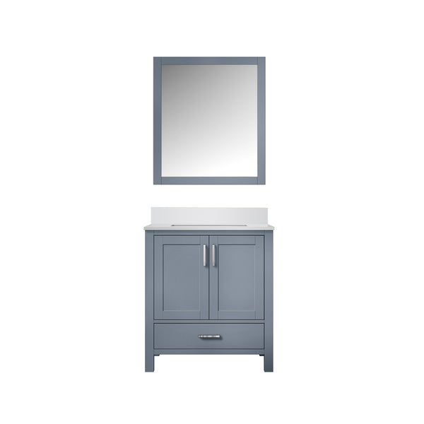 English Elm Dark Grey 30 in Bath Vanity with White Quartz Top, Soft-Close Drawers, Mirror Included, Durable Finish B2731S00674