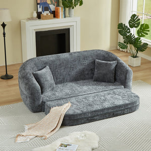 English Elm 87-inch Curved Chenille Convertible Sofa Recliner Bed with Pull-out Base for Living Room Grey W3505P452805