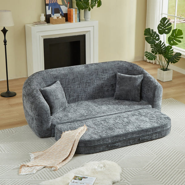 English Elm 87-inch Curved Chenille Convertible Sofa Recliner Bed with Pull-out Base for Living Room Grey W3505P452805