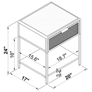 English Elm Duncan White 1-Drawer Nightstand with Radio Weave Cane Front, Black Steel Frame & Laminate Top B062P299872
