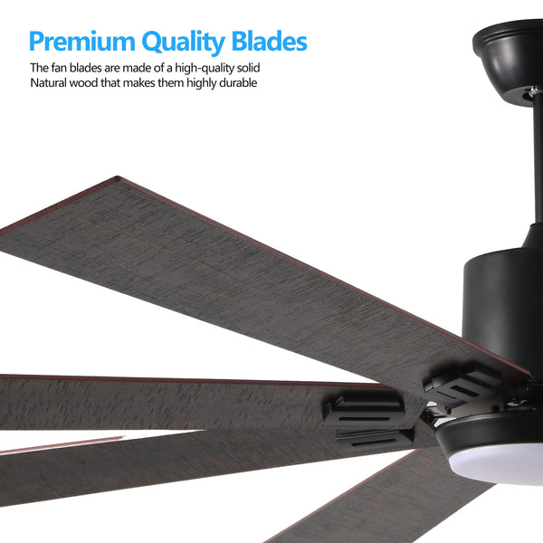 English Elm 72" Walnut LED Ceiling Fan Light with 8 Wooden Blades, Remote, Dimmable Color Temp, Quiet DC Motor Elegance W1340P244569