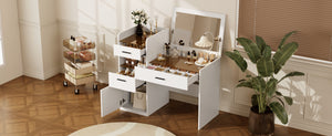 English Elm 3-in-1 Vanity Desk Flip Mirror Glass Top Hidden Storage Compact White Bedroom N704P391337K