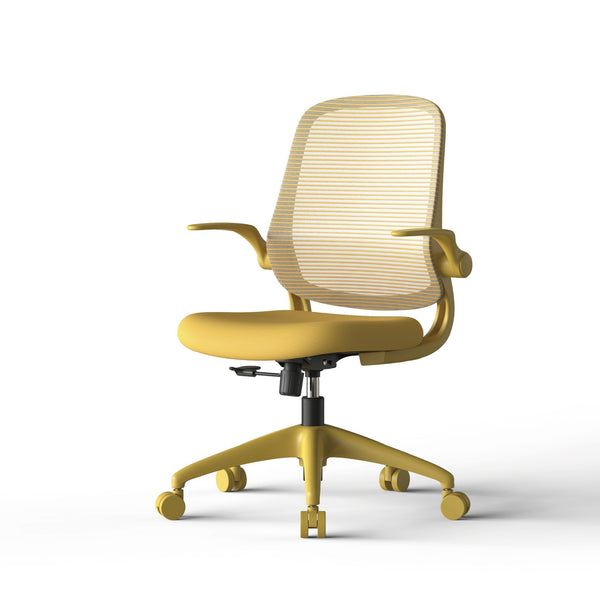 English Elm Ergonomic Mesh Back Task Chair with Flip Armrests High Density Foam Seat 500lb Capacity Yellow W5280P464450