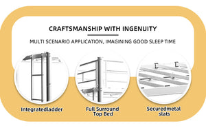 English Elm Twin Metal Bunk Bed for Kids Durable Sturdy Frame with Guardrails & Ladder, Convertible to 2 Beds White W1935P300320