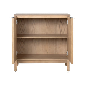 English Elm 2 Door Storage Cabinet with Fluted Fronts and Brass Handles, Mid-Century Accent Console for Entryway Natural Ash W914P292863