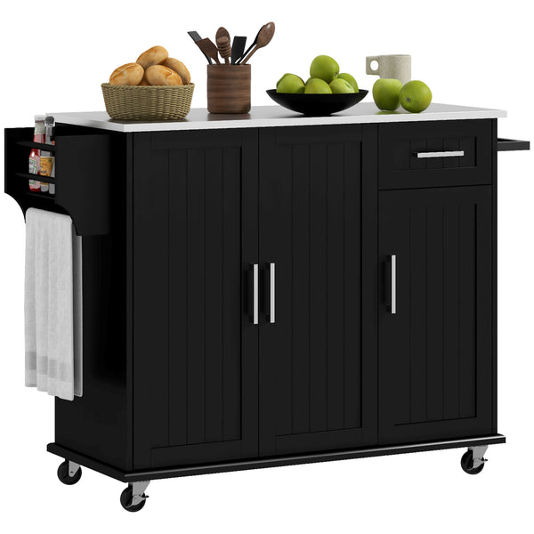 English Elm Homcom Rolling Kitchen Island With Storage, Stainless Steel Top, Spice Rack & Wheels For Easy Mobility W2225P217374