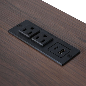 English Elm K&K 54.9" Farmhouse Kitchen Island Cart with Drop Leaf, Charging Station, Barn Doors & Glass Pane White N707P300277W