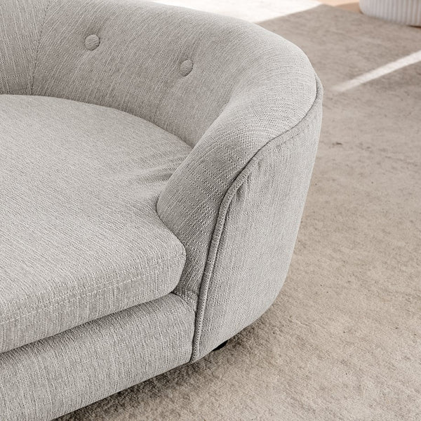 English Elm Oversized Oval Dog Sofa with Tufted Linen Backrest for Large Breed Lounging Comfort Beige W487P415300