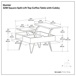 English Elm Hunter Solid Mango Wood Lift Top Coffee Table with Gold Hairpin Legs for Living B136P429104