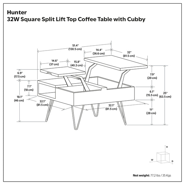 English Elm Hunter Solid Mango Wood Lift Top Coffee Table with Gold Hairpin Legs for Living B136P429104