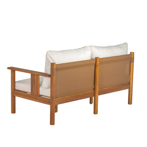 English Elm Patio Loveseat and Coffee Table Set Acacia Wood Textilene Mesh Outdoor Bistro N776P369381W