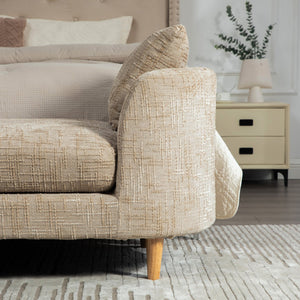 English Elm 77.17" Wide Chenille Daybed Bench with Bolster Pillows and Rubberwood Legs for Bedroom W3189S00040