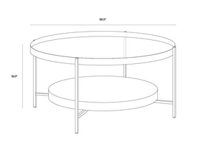 Sunpan Gia Coffee Table – Elegant Round Glass Top with White Concrete Shelf & Antique Brass Frame Design