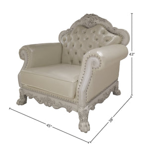 English Elm Dresden Tufted Faux Leather Accent Chair in Bone White with Pocket Coil Seat & 2 Plush Pillows B2726P285352