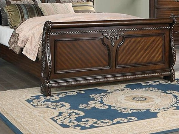 English Elm Traditional Queen Bed Solid Wood Frame with Panel Headboard Warm Brown Bedroom Piece B011S02130