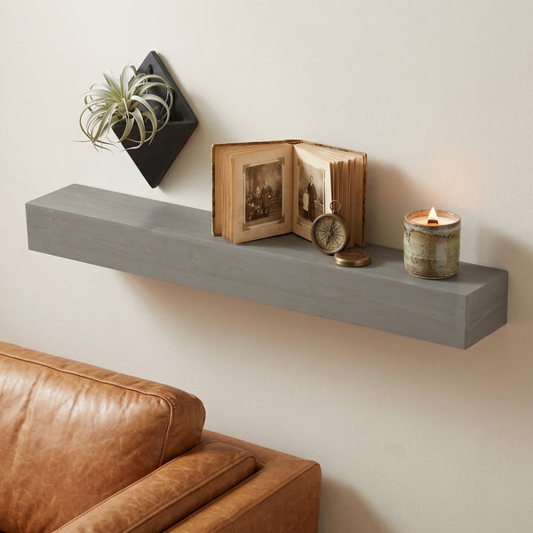 English Elm 60'' Solid Fir Wood Fireplace Mantel Floating Shelf for Farmhouse Living Room Decor Grey W2640P386631