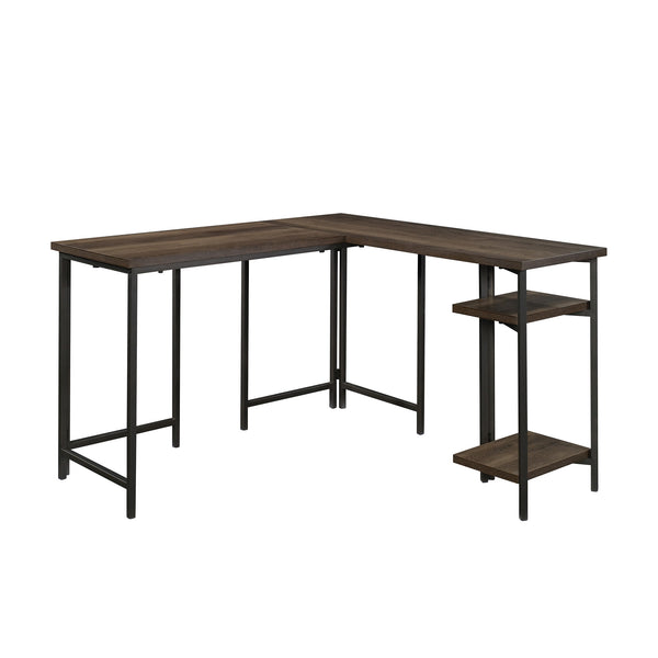 English Elm L-Shaped Desk: Stylish Brown Finish With Adjustable Shelves And Hidden Compartments For Versatility B356P367890