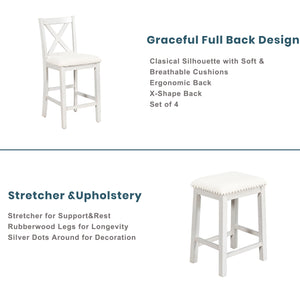 English Elm TOPMAX Counter Height Rustic Farmhouse 5-Piece Dining Set for 4 with Stacked Storage Shelves, Beige Upholstery White SP001134AAK