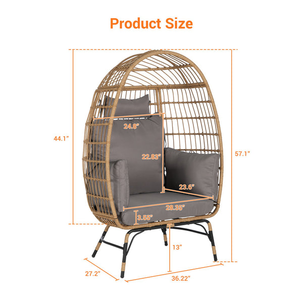 English Elm Wicker Egg Chair Oversized Pe Rattan with Cushion for Patio Balcony Porch W874P266327