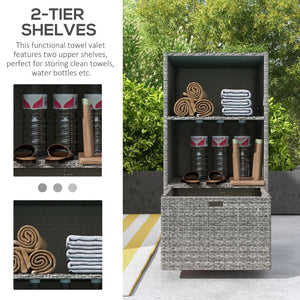 English Elm Outsunny Valet Pool Towel Rack - Stylish Weather-Resistant Rattan Organizer With Shelves & Drawer W2225P200862-GIGA