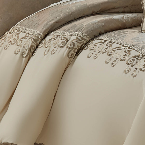 English Elm Hillcrest 9-Piece Elegant Comforter Set - Luxurious Ivory Damask Jacquard For Timeless Style B340P341930