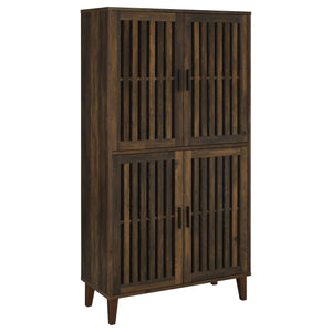 English Elm Sakai Dark Pine tall 4-door accent cabinet with slatted fronts, adjustable shelves, rustic-modern storage solution B062P358337