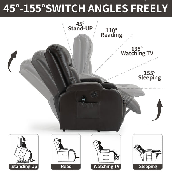 English Elm Infinite Power Lift Recliner with Massage Heating and Usb for Elderly Support W1803S00057