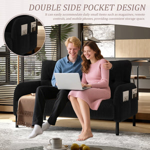 English Elm United We Win Corduroy Two Seat Sofa with Lumbar Support and Built in Storage Pockets Black W1568P386171
