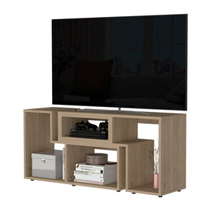 English Elm Harmony Extendable TV Stand in Beige - Adjustable Particle Board Shelves, Customizable, Easy Assembly B128S00173