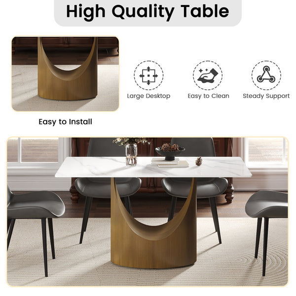 English Elm 55.12 Modern Sintered Stone Dining Table with Bronze Iron Legs, Rectangular Seat for 6, 400lb Capacity Antique Brass,White W1535S00554