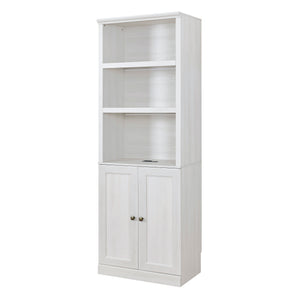 English Elm 1 Doors Bookshelf with USB Port and 3 Open Shelves — Space-Saving Storage Cabinet, Sturdy MDF Design Rustic White 50.59 L x 21.06 W x 10.63 H WF531476AAK
