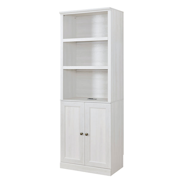 English Elm 1 Doors Bookshelf with USB Port and 3 Open Shelves — Space-Saving Storage Cabinet, Sturdy MDF Design Rustic White 50.59 L x 21.06 W x 10.63 H WF531476AAK