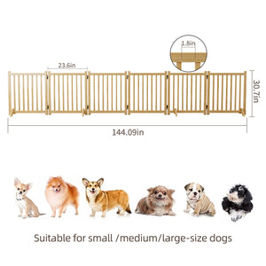 English Elm (6 Panel) Freestanding Wood Pet Gate Accordion Folding Indoor Dog Fence 31 Inch W2641P336052