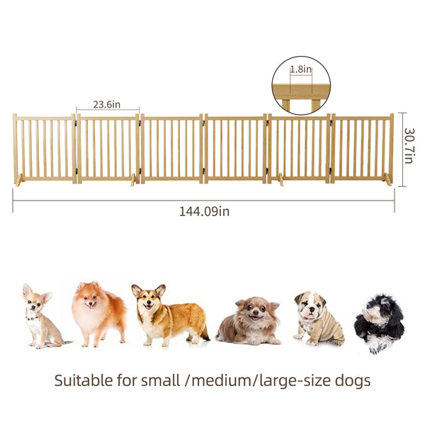 English Elm (6 Panel) Freestanding Wood Pet Gate Accordion Folding Indoor Dog Fence 31 Inch W2641P336052