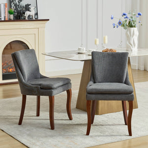 English Elm Modern Dining Chairs Set of 2 with Double-Layer Cushioned Spring+Sponge Comfort, Curved Solid Wood Legs, Mid Back Elegance for Living & Dining Room Gray W1143P207920