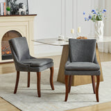 English Elm Modern Dining Chairs Set Of 2,Double-Layer Cushioned Chenille Fabric Upholstered Accent Side Leisure Chairs With Mid Back and Curved Solid Wood Legs For Living Room/Dining Room-Gray