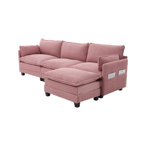 English Elm United We Win Modular Corduroy Sectional with Ottoman Low Profile Living Room Couch Pink W1568S00256