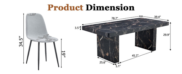 English Elm Table and Chair Set Seats Ten with Marble Pattern Mdf Top and Gray Linen Dining Chairs W1151S03922