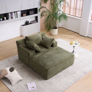English Elm Oversized Corduroy Chaise Longue Sofa Bed — Modern Deep-Seat Sleeper with Armrests & Pillows for Compact Spaces Green W1752P264713