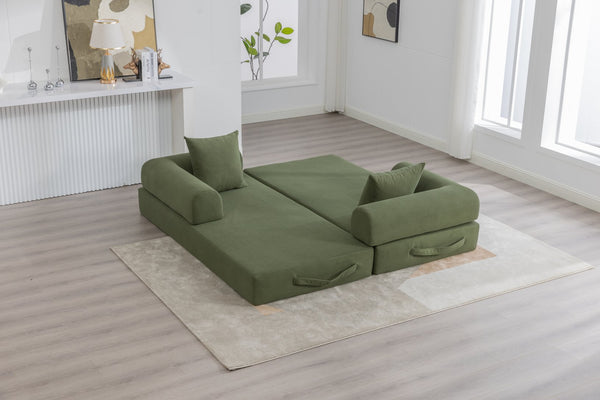 English Elm UNITED modular foldable sofa with metal frame, corduroy upholstery, side pocket & quick assembly convenience Green W1568P374077