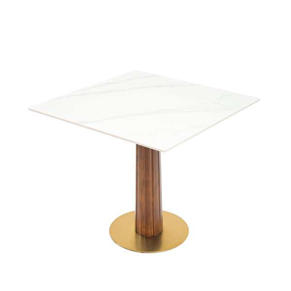 English Elm Modern Square Dining Table - 33.5" Sintered Stone With Stylish Wooden Legs & Gold Base, 2-Person Space-Saver W1535S00601