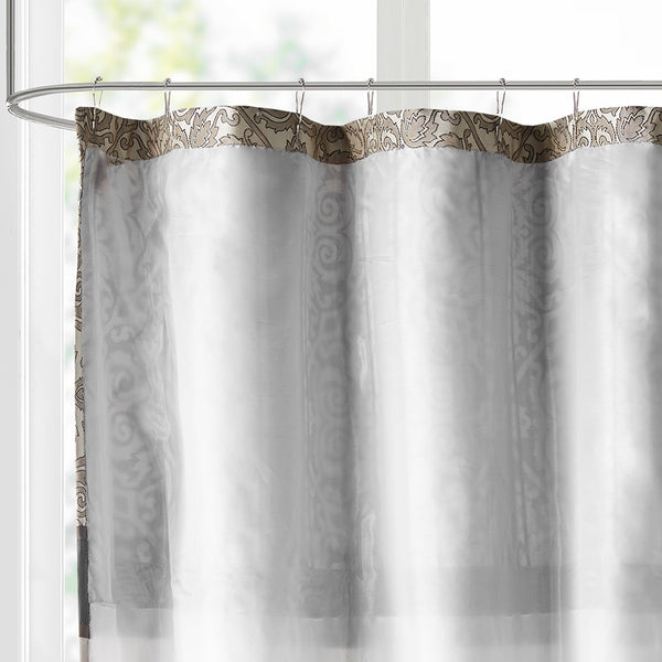 JLA Home Madison Park - Embroidered Jacquard Shower Curtain with Medallion Color-Block Design, Rust‑Resistant Grommets, 72x72 MP70-8302