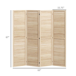 English Elm Homcom 4 Panel Wood Room Divider, 5.6' Tall Folding Privacy Screen With 500 Hook Holes For Decor W2225P217281