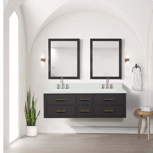 English Elm Black Double Bath Vanity With Cultured Marble Top, Chrome Faucets, And Soft-Close Doors For Elegance B2731P258036