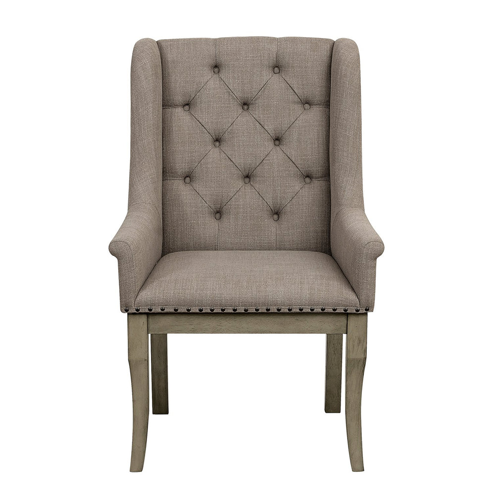 English Elm Traditional Button-tufted Dining Armchairs Set of 2 Nailhead Trim Cream Polyester B011P467872