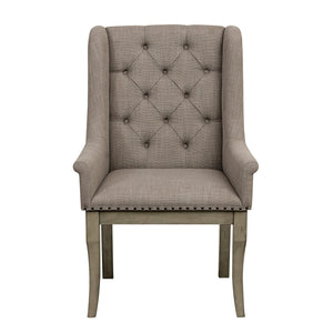 English Elm Traditional Button-tufted Dining Armchairs Set of 2 Nailhead Trim Cream Polyester B011P467872